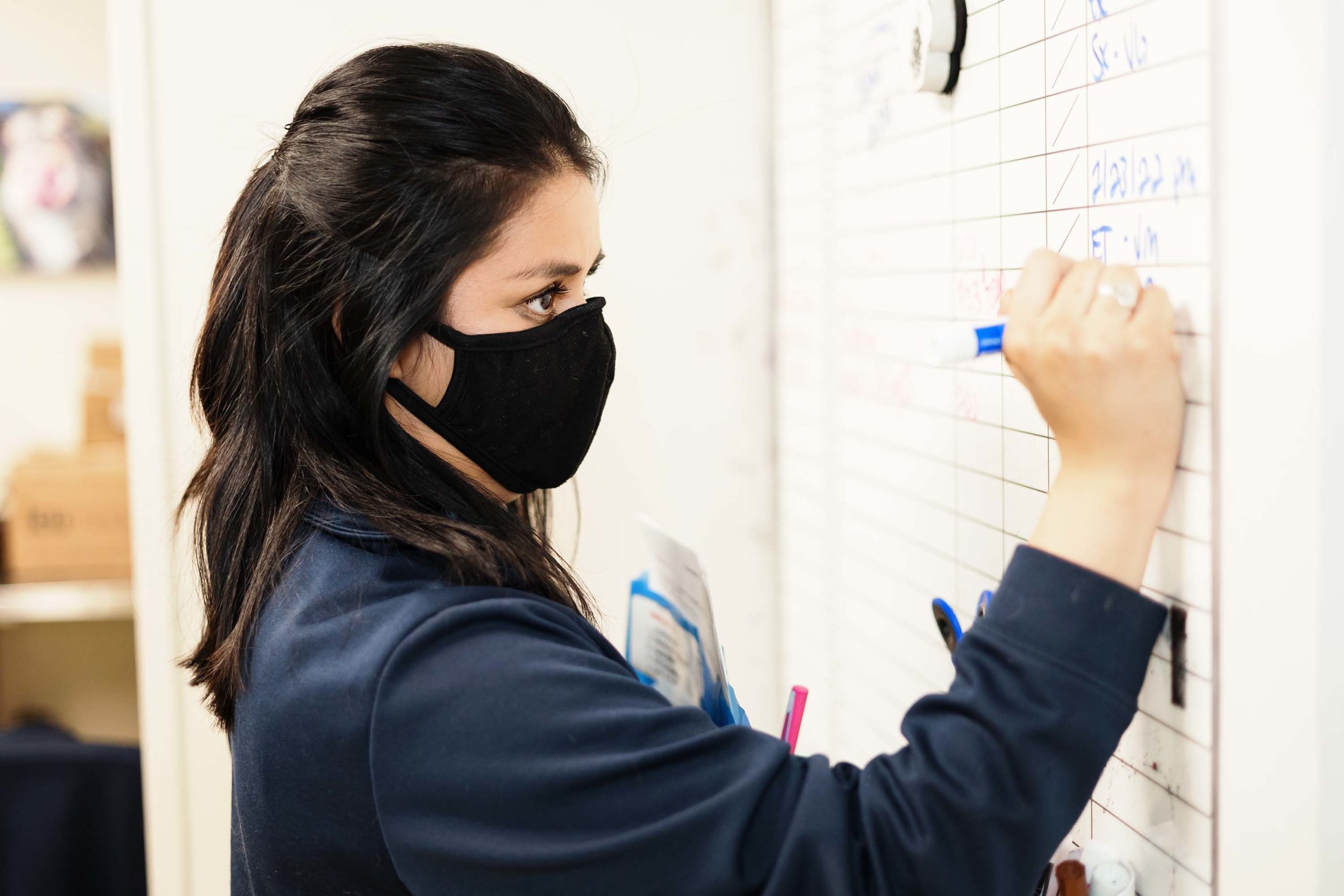 lady writing on white board